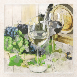 Dessous-de-verre En Verre Raisins et vin vie morte