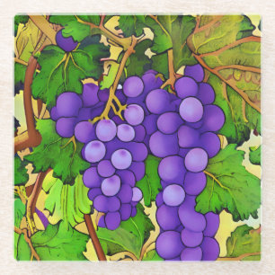 Dessous-de-verre En Verre Raisins pourpres sur un Grapevine