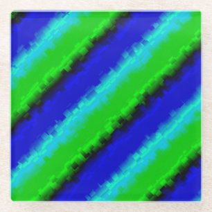 Dessous-de-verre En Verre Rayures de verre brisé bleu vert