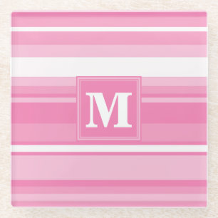 Dessous-de-verre En Verre Rayures roses monogramme