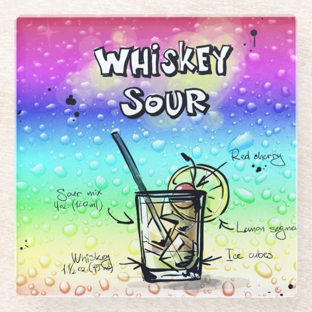 Dessous-de-verre En Verre Recette aigre de boissons de whiskey (Devant)