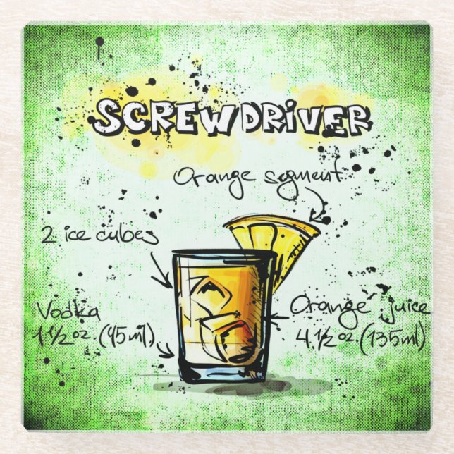 Dessous-de-verre En Verre Recette de boisson de tournevis (Devant)
