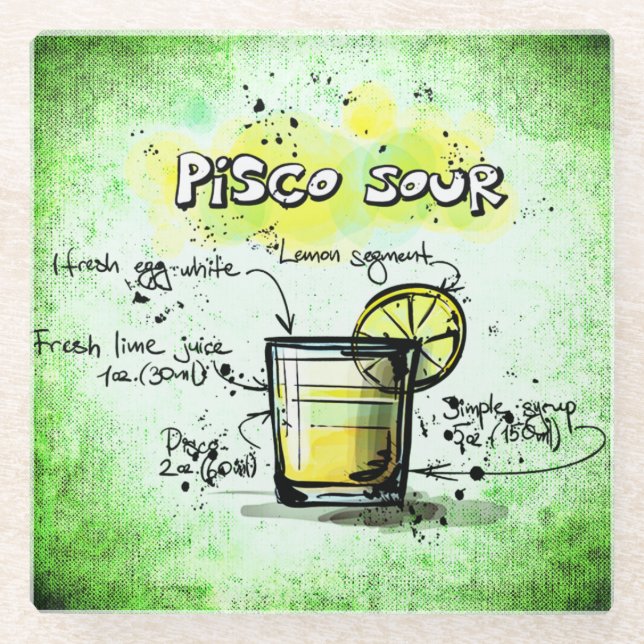 Dessous-de-verre En Verre Recette de boisson Pisco Sour (Devant)