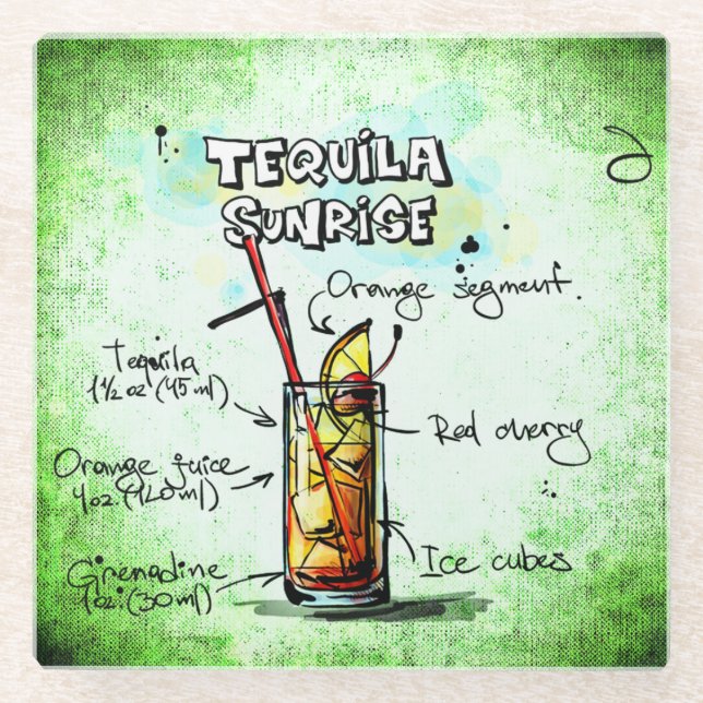 Dessous-de-verre En Verre Recette de boisson Tequila Sunrise (Devant)