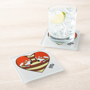 Dessous-de-verre En Verre Red Panda Coeur d'amour
