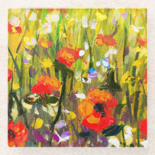 Dessous-de-verre En Verre Red Poppies Champ peinture Abstraite