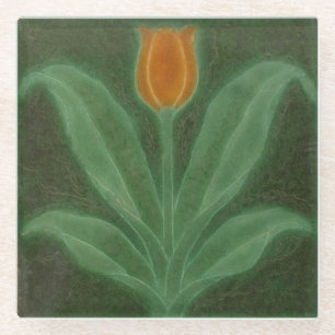 Dessous-de-verre En Verre Repro Jaune Tulipe Verte Art Nouveau Tile