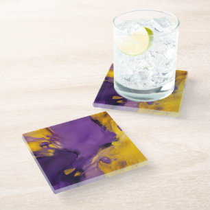 Dessous-de-verre En Verre Résumé abstrait violet et or