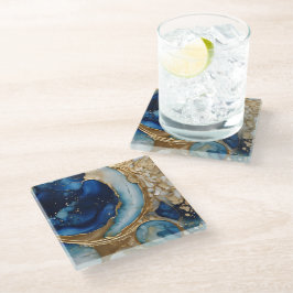 Dessous-de-verre En Verre Résumé fluide or-marine Plage