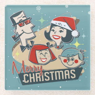 Dessous-de-verre En Verre Retro Famille Joyeux Noël Joyeux Nouvel An