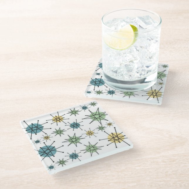 Dessous-de-verre En Verre Rétro hippie Starburst atomique géométrique (Incliné)
