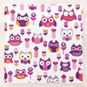 Dessous-de-verre En Verre rétro motif coloré d'oiseau de hibou