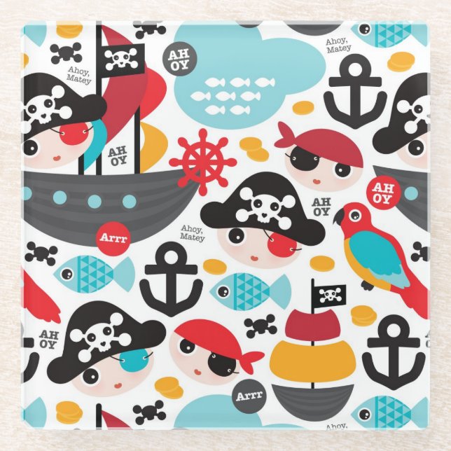 Dessous-de-verre En Verre Rétro navigation d'illustration de pirates (Devant)