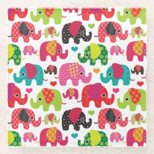 Dessous-de-verre En Verre rétro papier peint de motif d'enfants d'éléphan