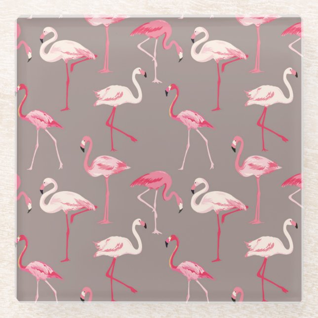 Dessous-de-verre En Verre Rétros Flamants roses 2 (Devant)