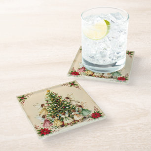 Dessous-de-verre En Verre Réunion de fées de Noël victoriennes