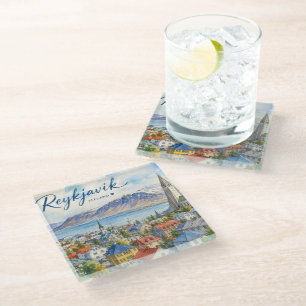 Dessous-de-verre En Verre Reykjavik Islande souvenir aquarelle