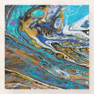 Dessous-de-verre En Verre River Beach, eau et pierres abstrait