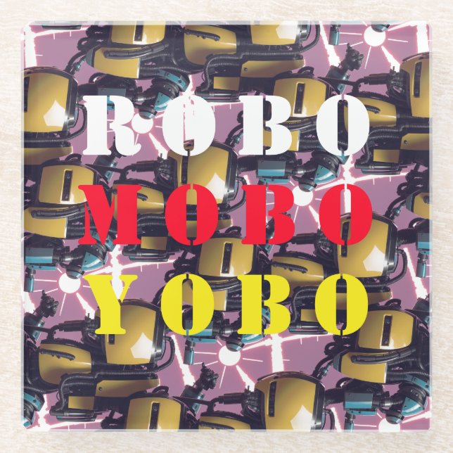 DESSOUS-DE-VERRE EN VERRE ROBO MOBO YOBO (Devant)