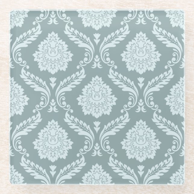 Dessous-de-verre En Verre Rococo Damask Pattern Duck Egg Blue+Teal (Devant)