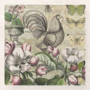 Dessous-de-verre En Verre Rooster Garden Flower Papillon Art
