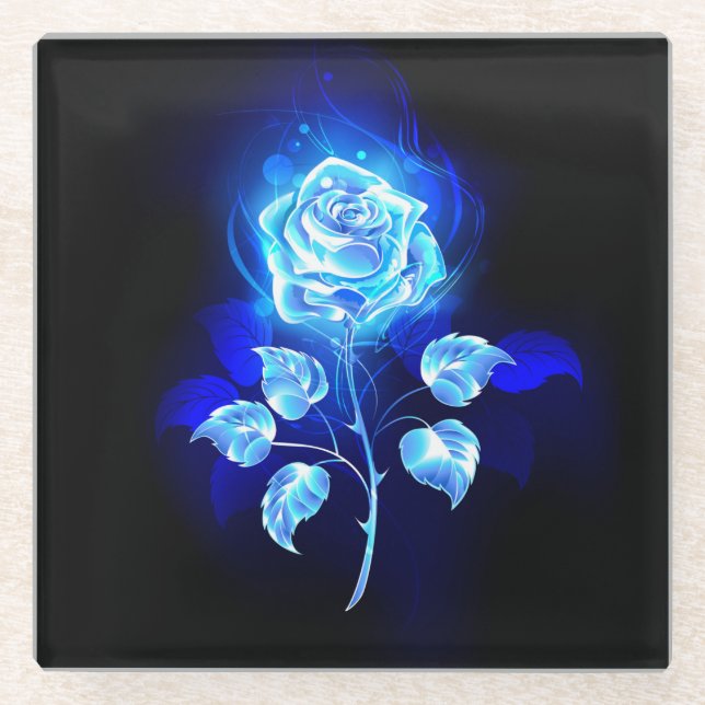 Dessous-de-verre En Verre Rose bleu brûlant (Devant)