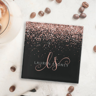 Dessous-de-verre En Verre Rose Gold Blush Pink Parties scintillant Glam Nom 