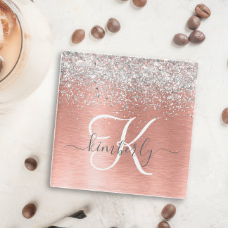 Dessous-de-verre En Verre Rose Gold brossé Parties scintillant métallique No