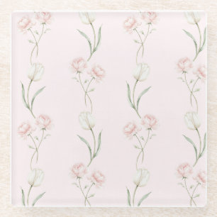 Dessous-de-verre En Verre Roses Rose Pâle Tulipes Blanches  
