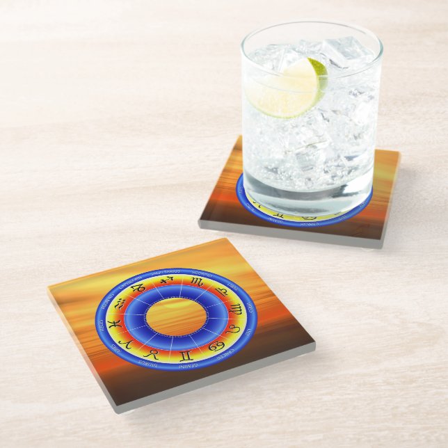 Dessous-de-verre En Verre Roue Zodiac (Incliné)