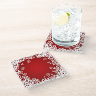 DESSOUS-DE-VERRE EN VERRE ROUGE AVEC LA VAGUE DE LAVAGES BLANCS D'HIVER