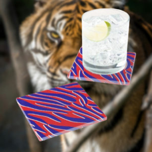 Dessous-de-verre En Verre Rouge, Blanc & Gras   Desserte rayée de tigre