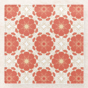 Dessous-de-verre En Verre Rouge et motif floral de dentelle d'or