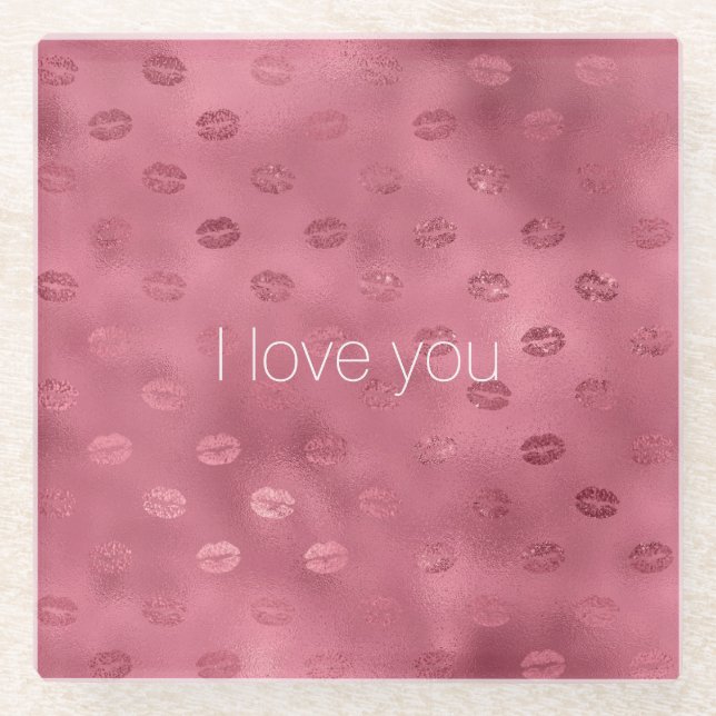 Dessous-de-verre En Verre Rouge Glam Glitzy Lips Kisses Love (Devant)