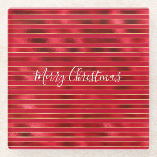 Dessous-de-verre En Verre Rouge Glam Gold Stripes
