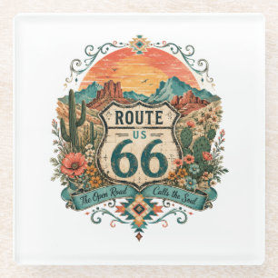 Dessous-de-verre En Verre Route 66 Poursuite des couchers de soleil Route Mè