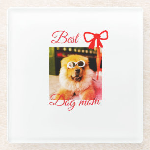 Dessous-de-verre En Verre Ruban rouge meilleure maman chien papa photo nom c