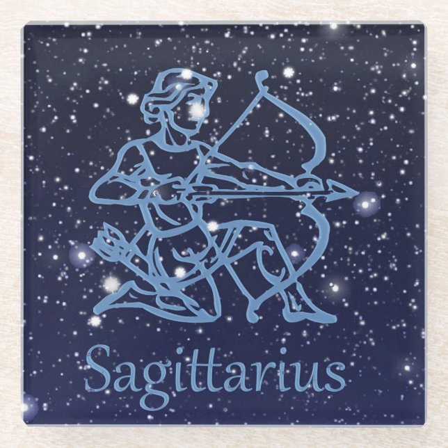 Dessous-de-verre En Verre Sagittarius Constellation & Zodiac Signe avec étoi (Devant)