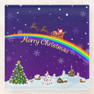 Dessous-de-verre En Verre Santa Claus arc-en-ciel