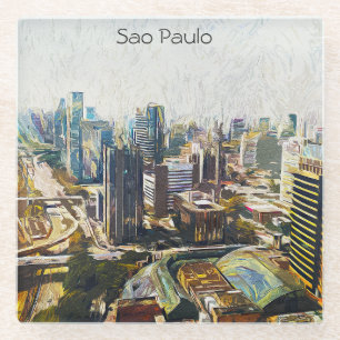 Dessous-de-verre En Verre Sao Paulo Brésil Cityscape Peinture