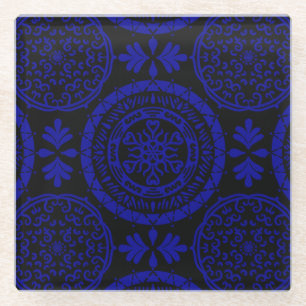 Dessous-de-verre En Verre Sapphire et Mini Mandala noir