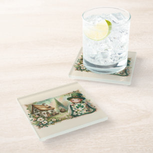 Dessous-de-verre En Verre Scène de courtepointe patchwork Cottage Leprechaun