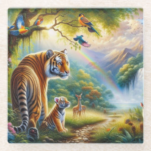 Dessous-de-verre En Verre Sérénité dans la peinture forestière enchantée