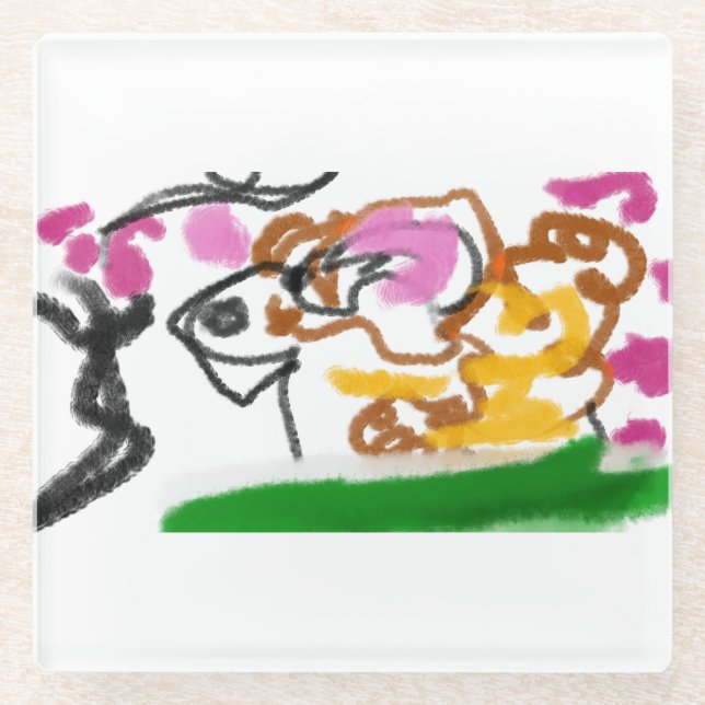 Dessous-de-verre En Verre Shiba Inu charry fleur (Devant)