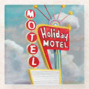 Dessous-de-verre En Verre Signe de motel de vacances