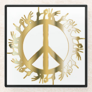 DESSOUS-DE-VERRE EN VERRE SIGNE DE PAIX LOVE HANDS
