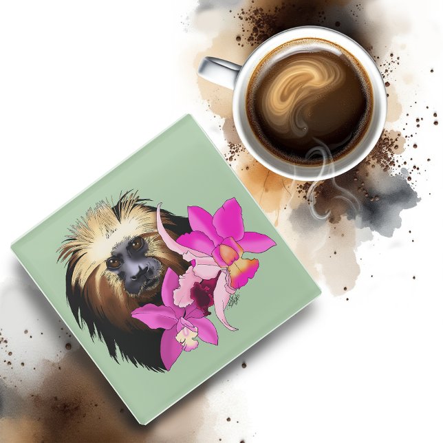 Dessous-de-verre En Verre Singe tamarin, Lion à tête dorée (Créateur téléchargé)