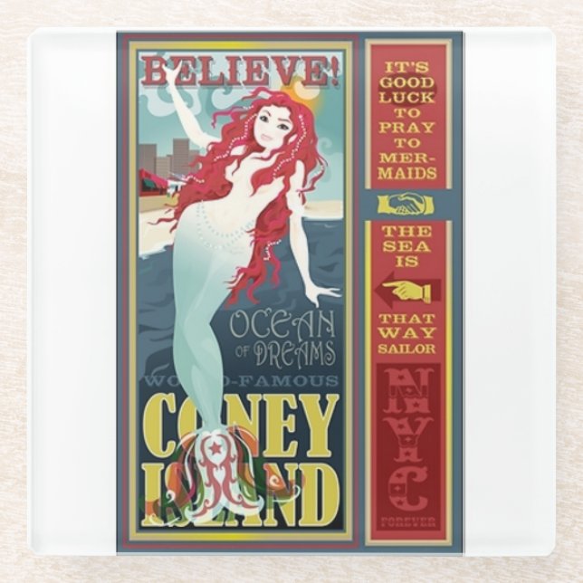 Dessous-de-verre En Verre sirène rouge d'île de lapin (Devant)