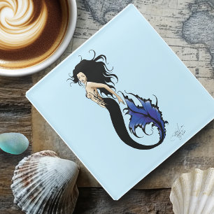Dessous-de-verre En Verre Sirène tribale bleue