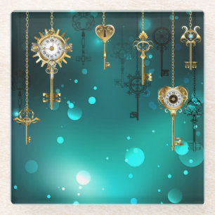Dessous-de-verre En Verre Skeleton Keys on Green Background